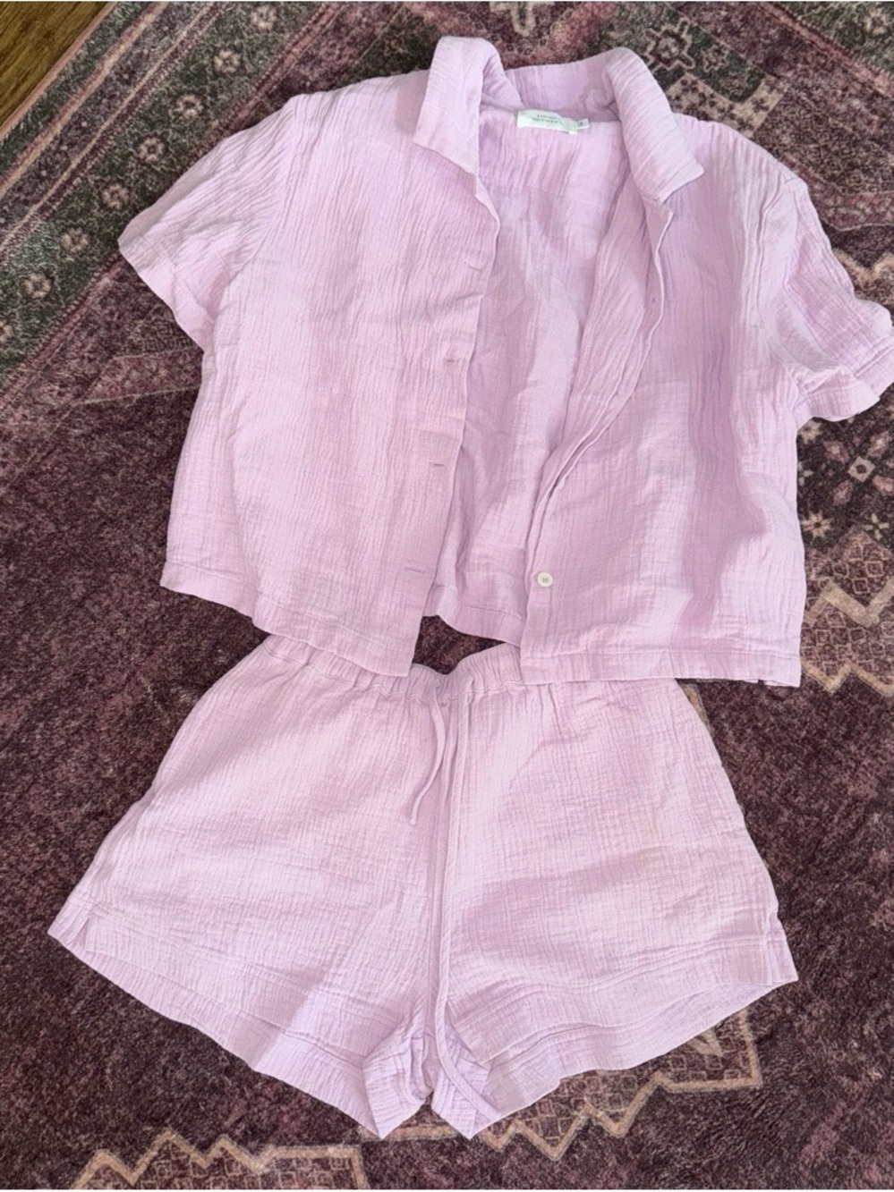 Light Pink linen Button-Down Shirt & short set - Relaxed Women’s Top & bottom